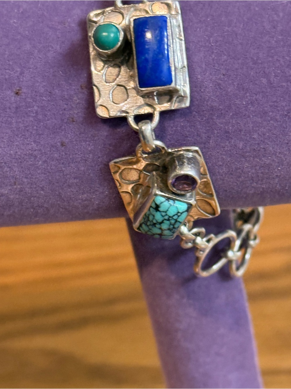 Sterling Silver 825 Multi Gemstone Stone Bracelet Fits 7.5 Peridot Turquoise Etc - Picture 3 of 16